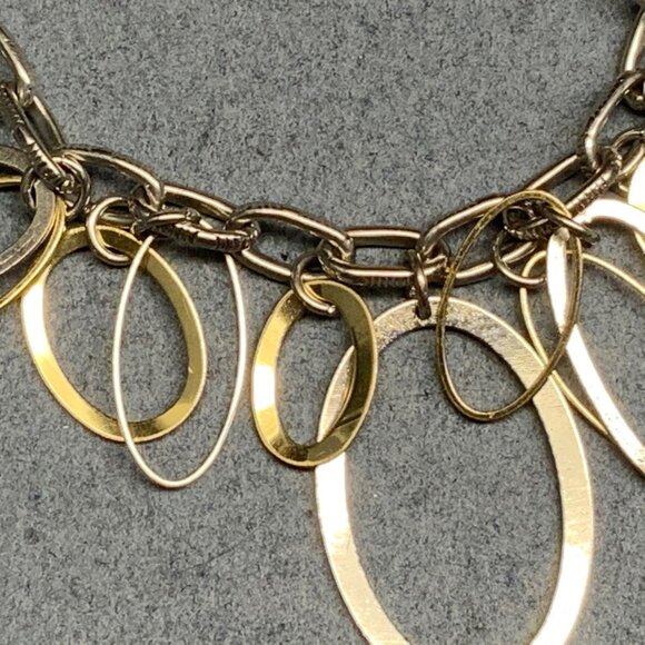 Oval Dangle Charms Bracelet 7.5 In Gold Silver Chain Lightweight Elegant Chic - Picture 2 of 4